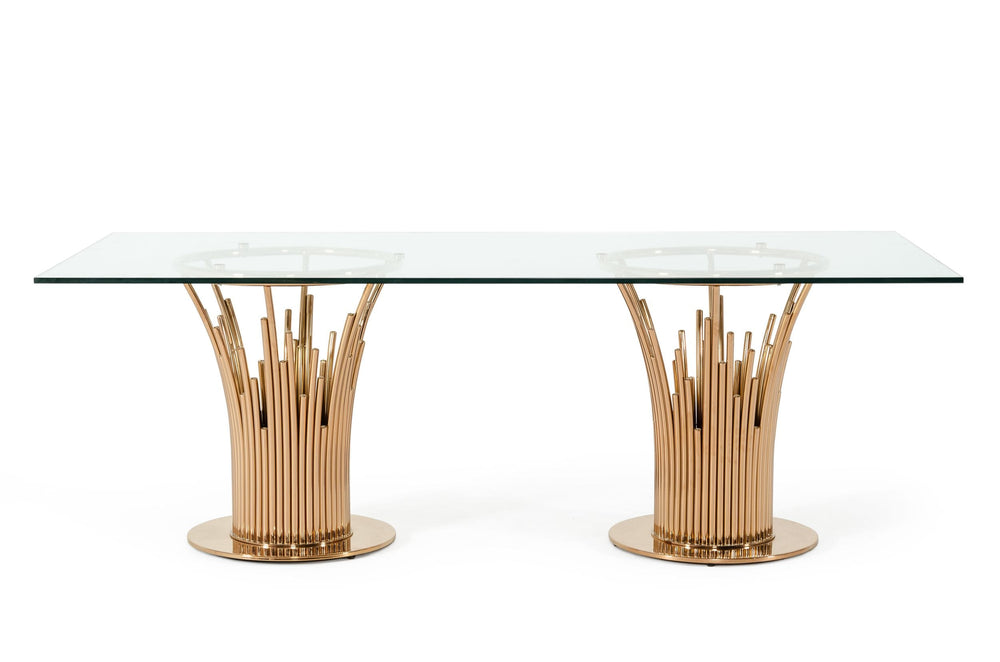 Paxton Modern Glass & Rosegold Dining Table - View 3