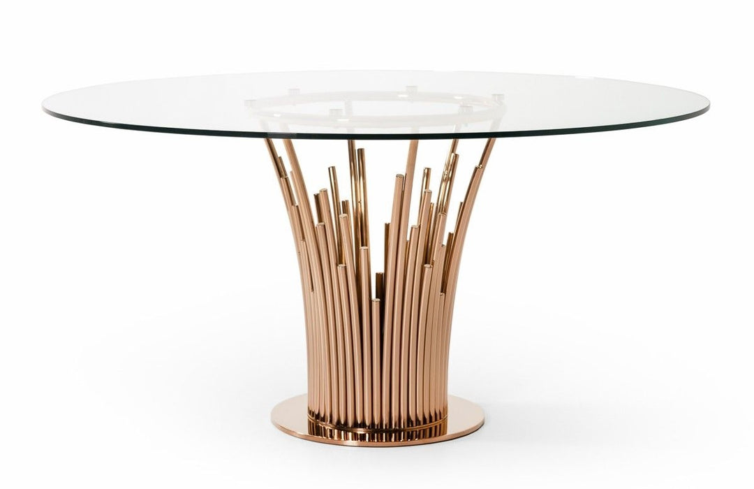 Paxton Modern Round Glass & Rosegold Dining Table