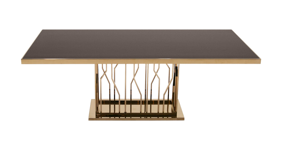 Marston Modern Black Glass & Rosegold Dining Table