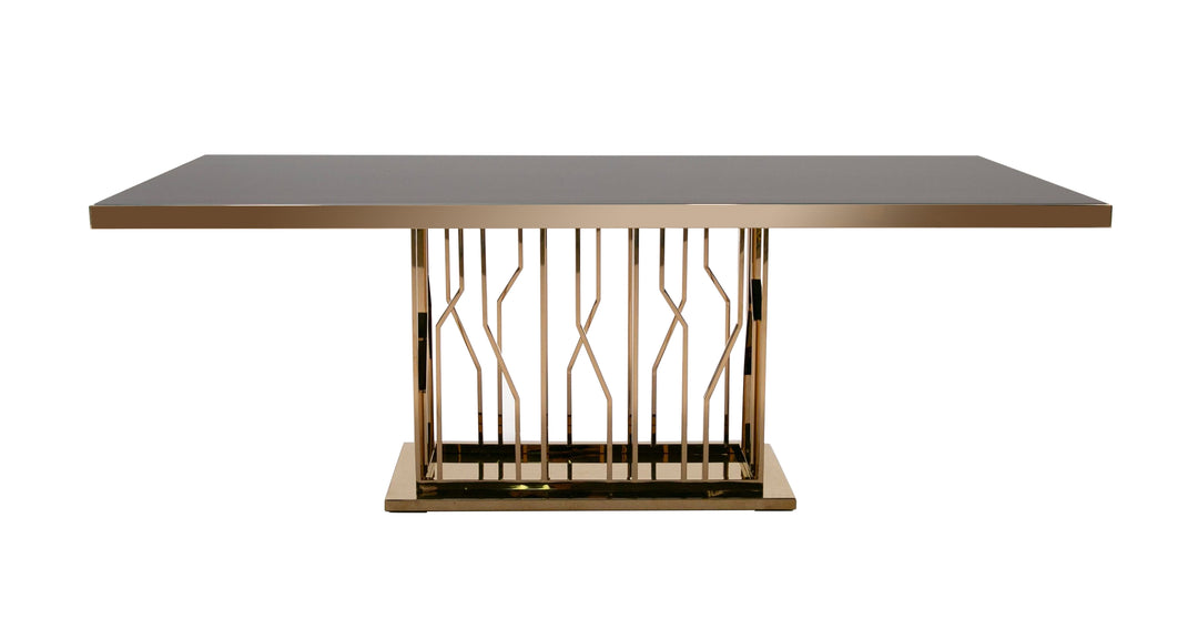 Marston Modern Black Glass & Rosegold Dining Table