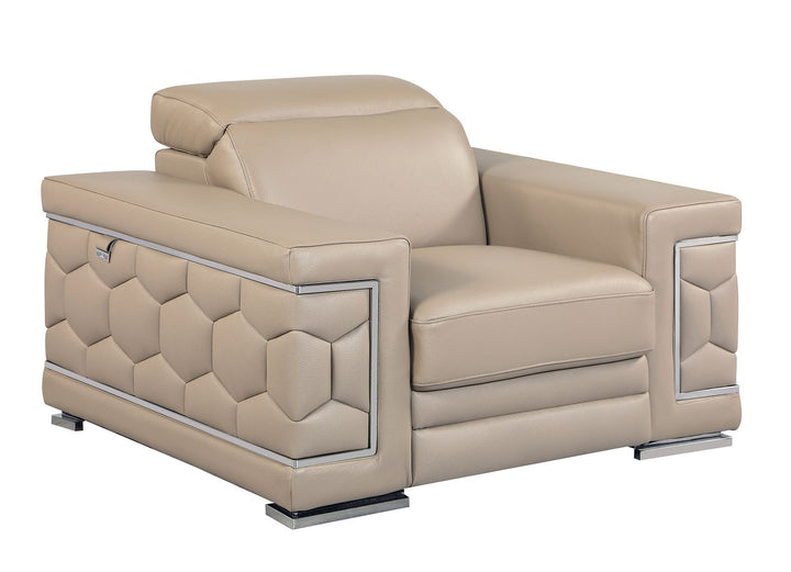 DivanItalia 692 3-Piece Sofa Set with Adjustable Headrest in Top-Grain Italian Leather - Beige