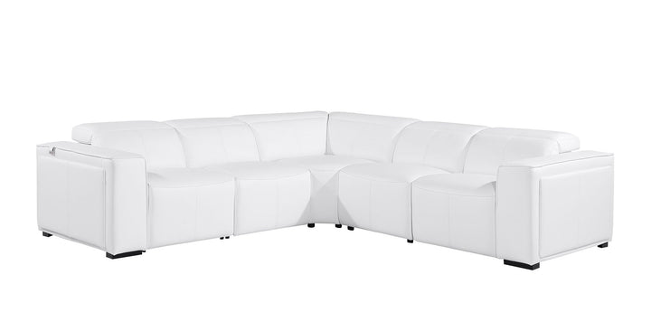 DivanItalia 1224 5-Piece L-Shaped Sectional Sofa in Top Grain Italian Leather with 3 Power Recliners &amp; Power Headrests - White