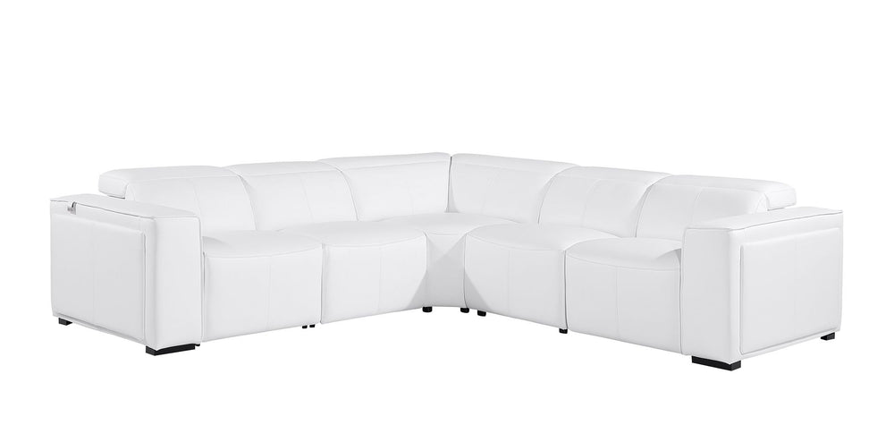 DivanItalia 1224 5-Piece L-Shaped Sectional Sofa in Top Grain Italian Leather with 3 Power Recliners & Power Headrests - White