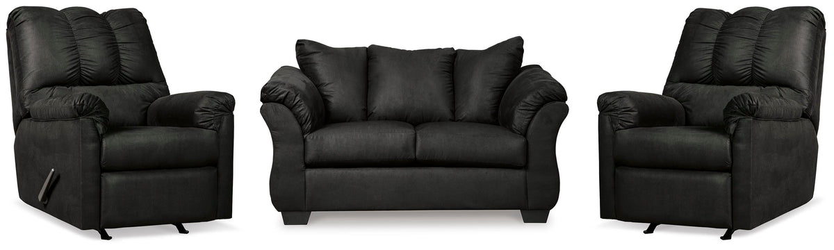 Darcy Loveseat and 2 Recliners - Black (1)