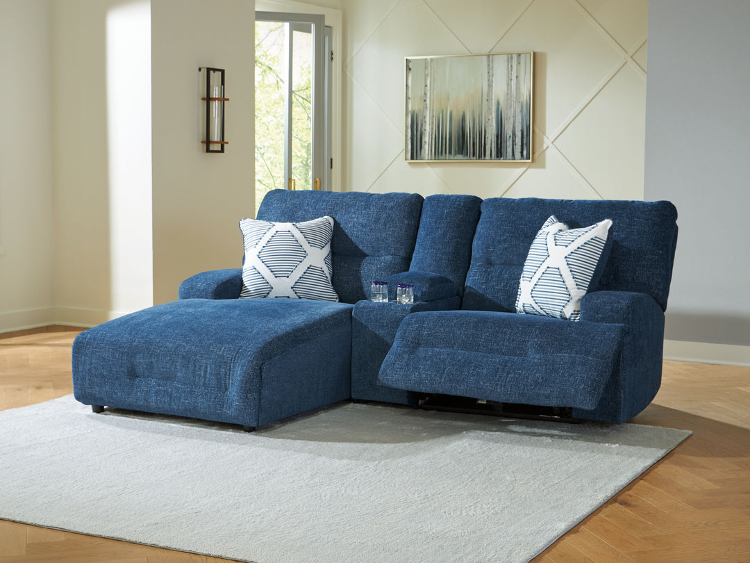 Acklen Place - 3-Piece Power Reclining Sectional Sofa With Laf Chaise - Navy by Ashley Furniture product image