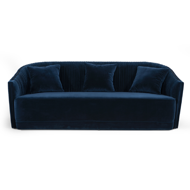 Palomar Modern Blue Velvet & Brass Sofa