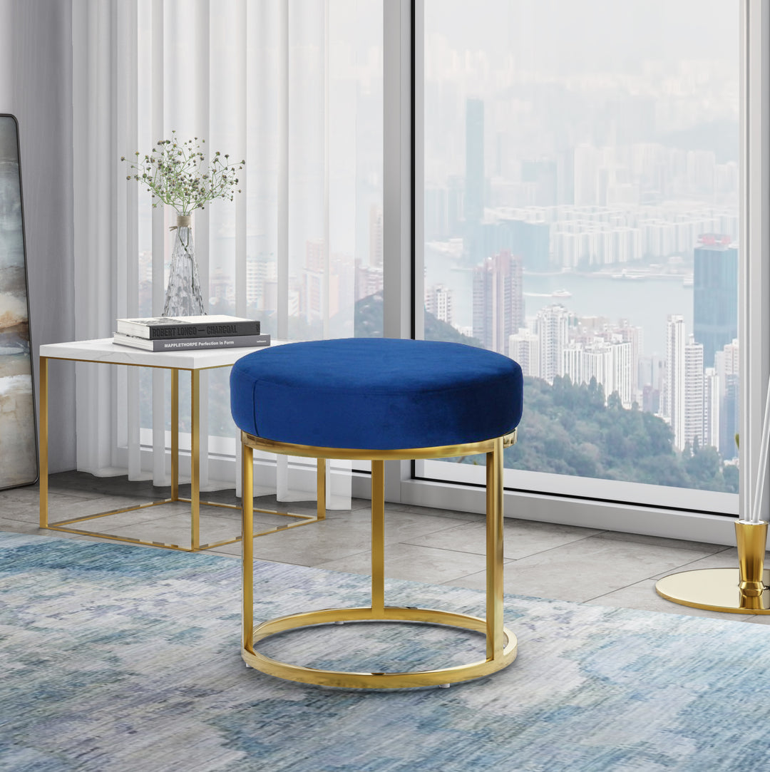 Elmont Modern Blue Velvet  and  Gold Stool Ottoman