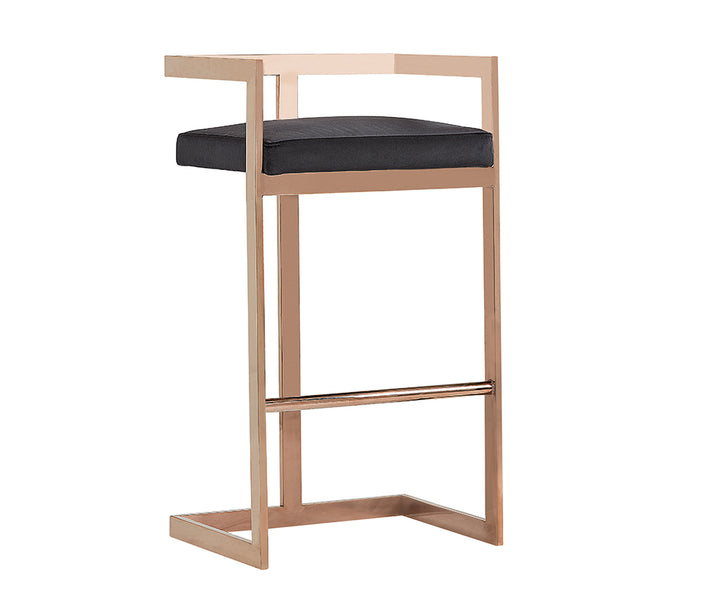Halifax Modern Black Velvet &amp; Rosegold Bar Stool