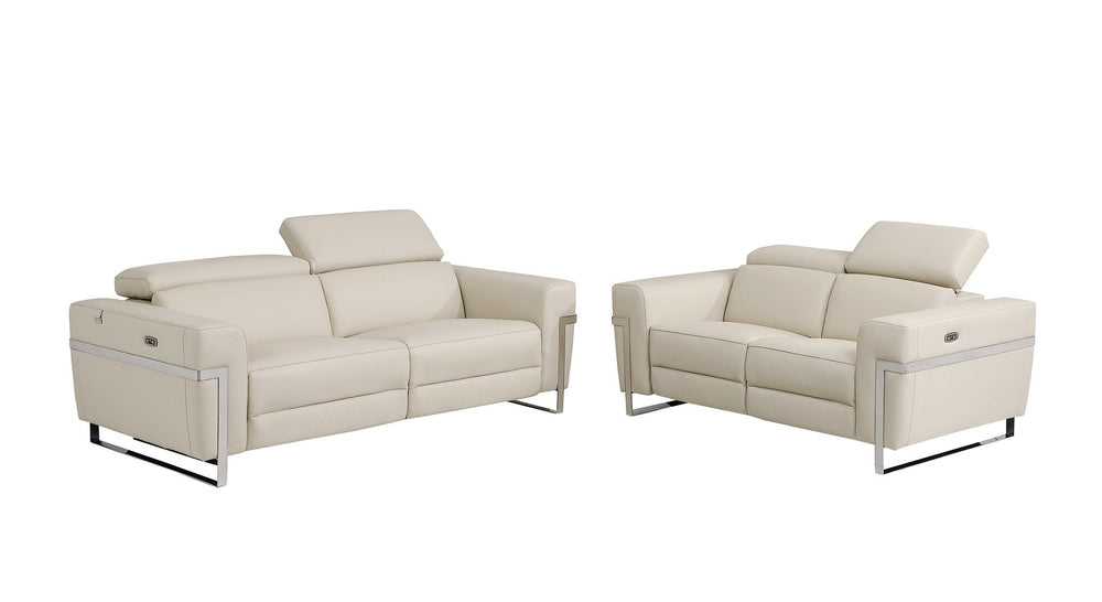 DivanItalia 990 Power Reclining 2-Piece Sofa Set with Power Headrest in Top-Grain Italian Leather - Beige