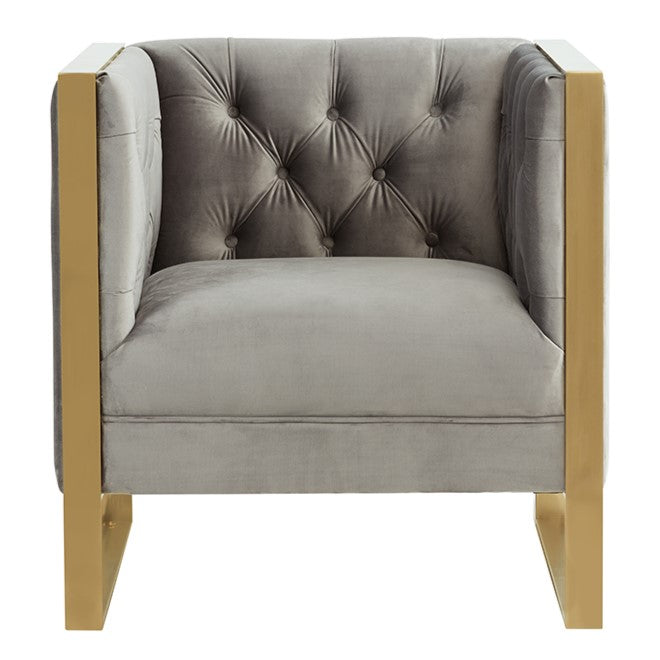 Carlos Modern Grey Velvet &amp; Gold Accent Chair