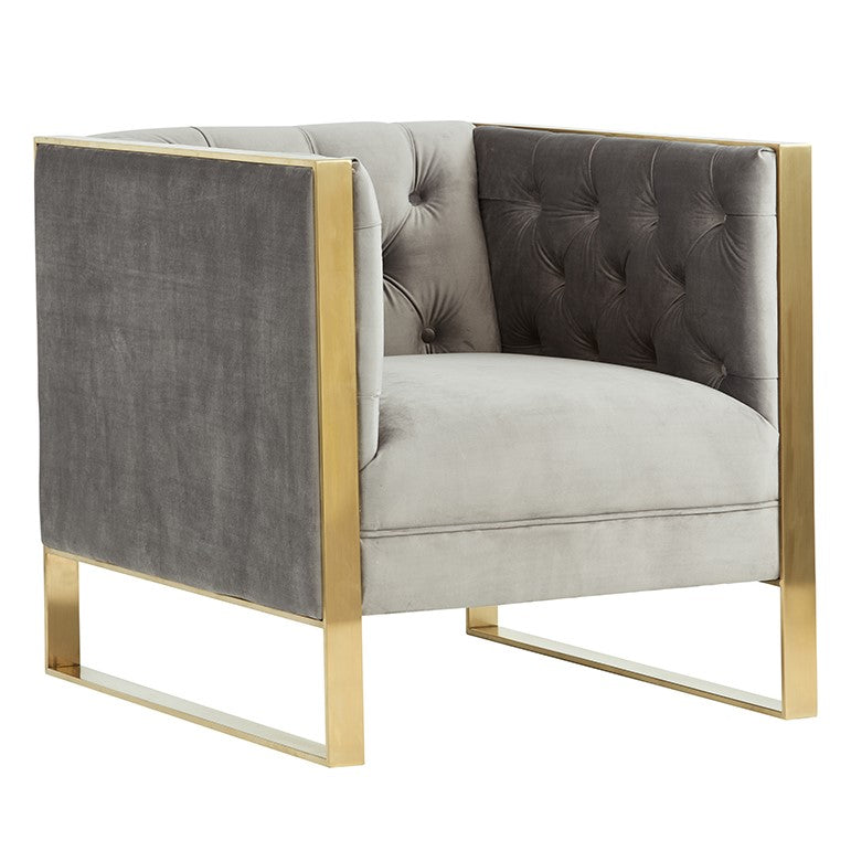 Carlos Modern Grey Velvet & Gold Accent Chair