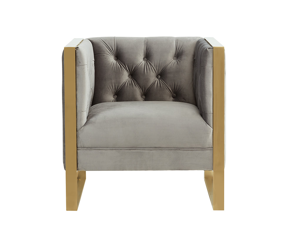 Carlos Modern Grey Velvet  and  Gold Accent Chair