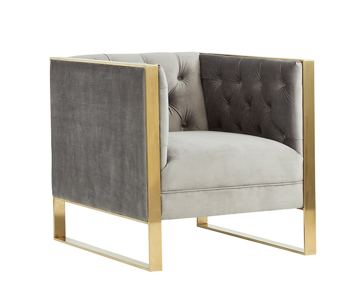 Carlos Modern Grey Velvet  and  Gold Accent Chair