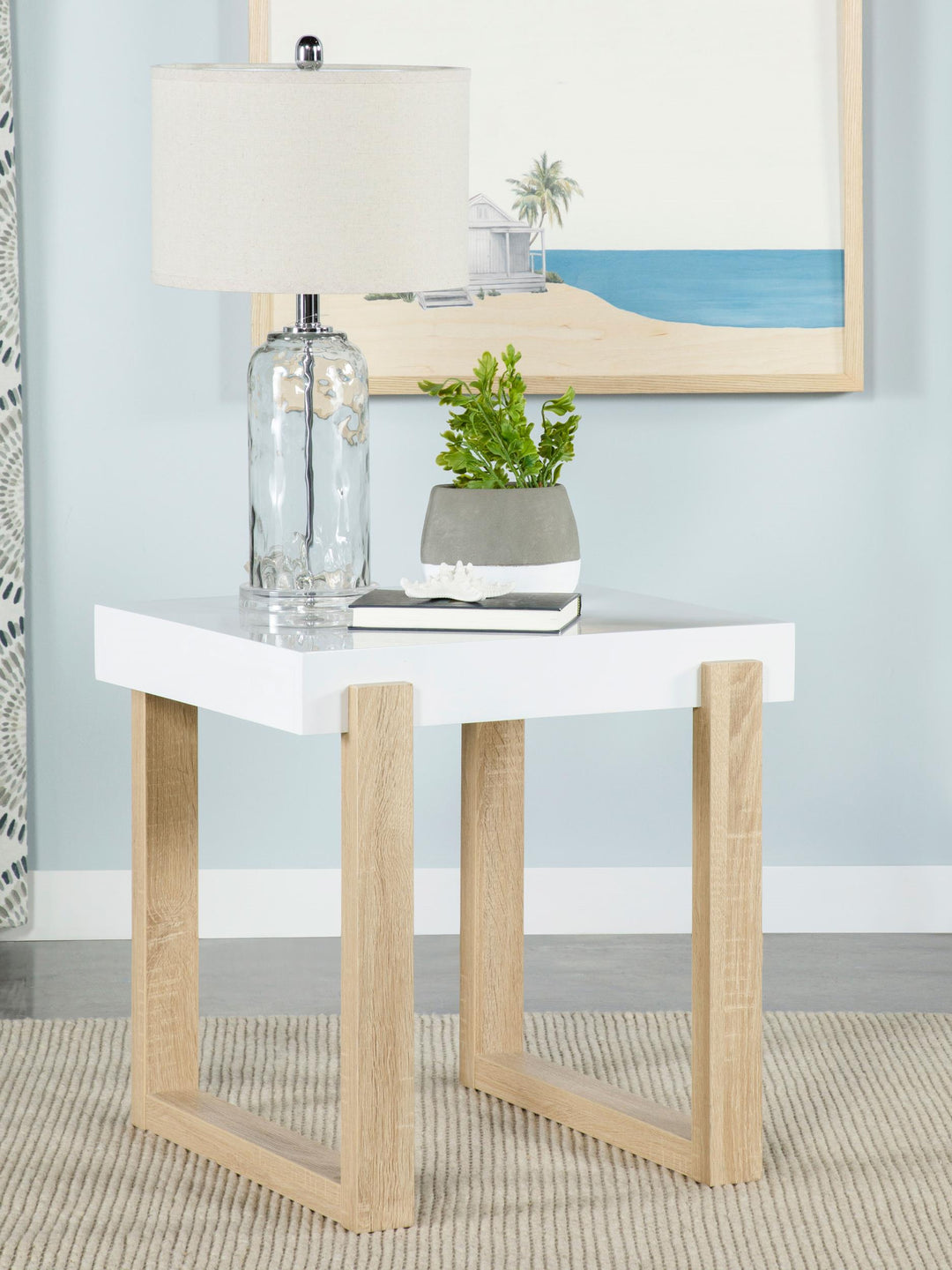 Coaster Furniture 753397 Pala Rectangular End Table White High Gloss and Natural