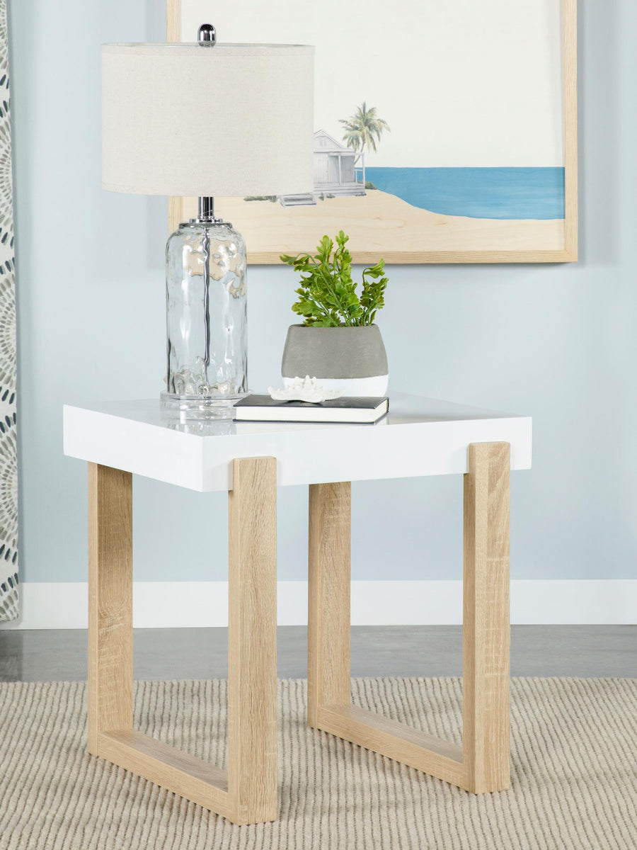 Coaster Furniture 753397 Pala Rectangular End Table White High Gloss and Natural
