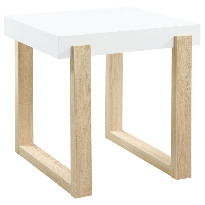 Coaster Furniture 753397 Pala Rectangular End Table White High Gloss and Natural