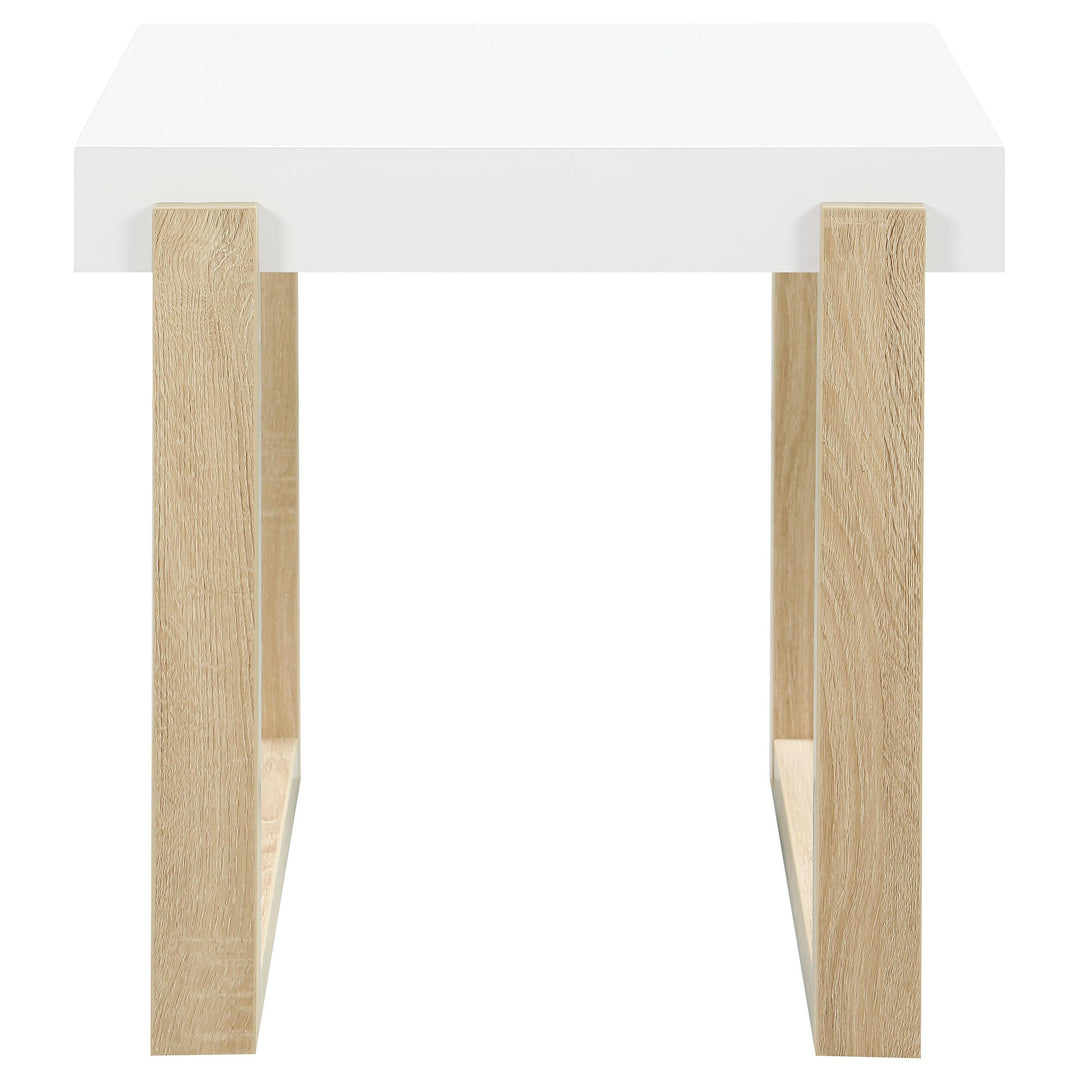 Coaster Furniture 753397 Pala Rectangular End Table White High Gloss and Natural
