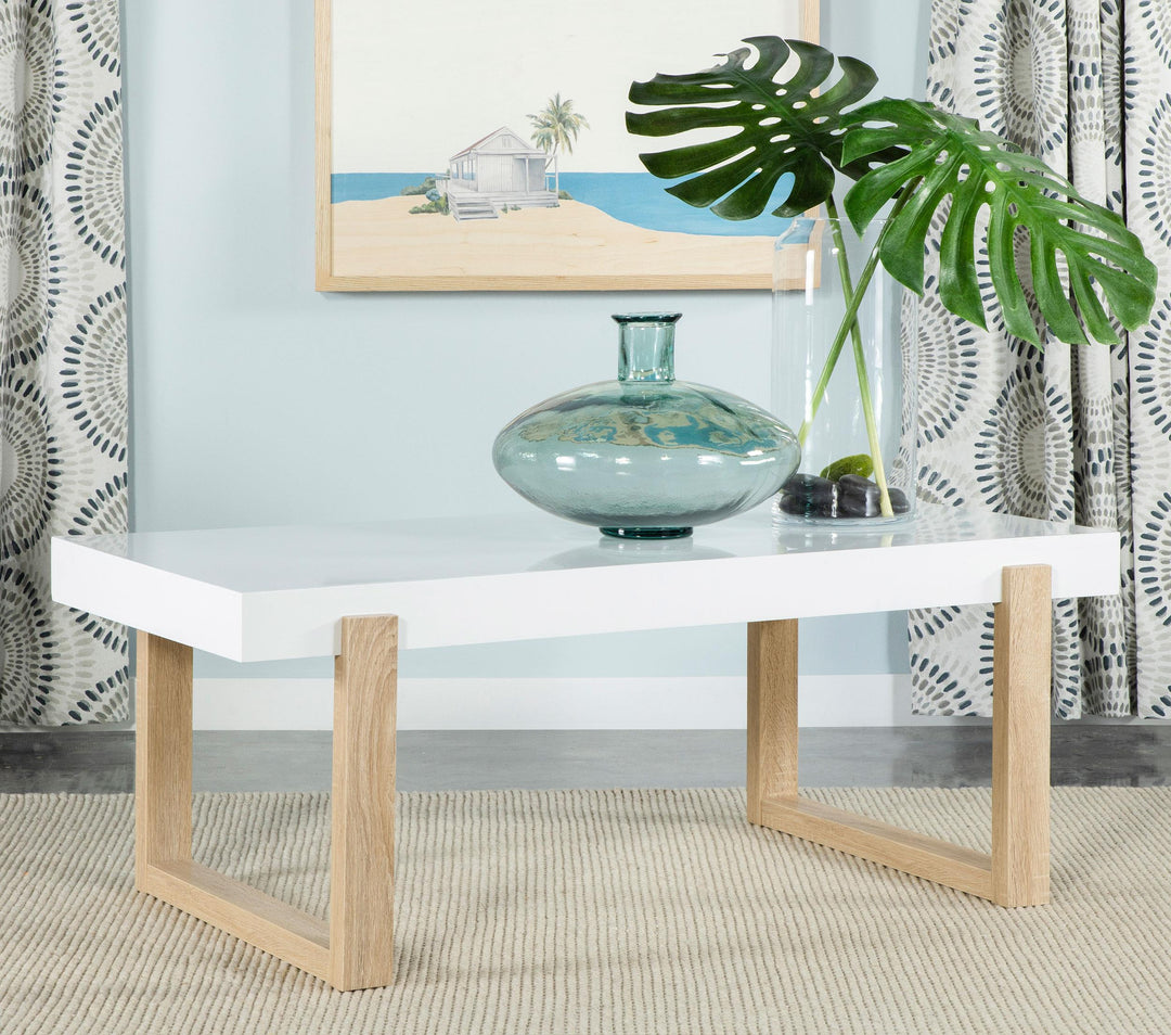 Coaster Furniture 753398 Pala Rectangular Coffee Table White High Gloss and Natural