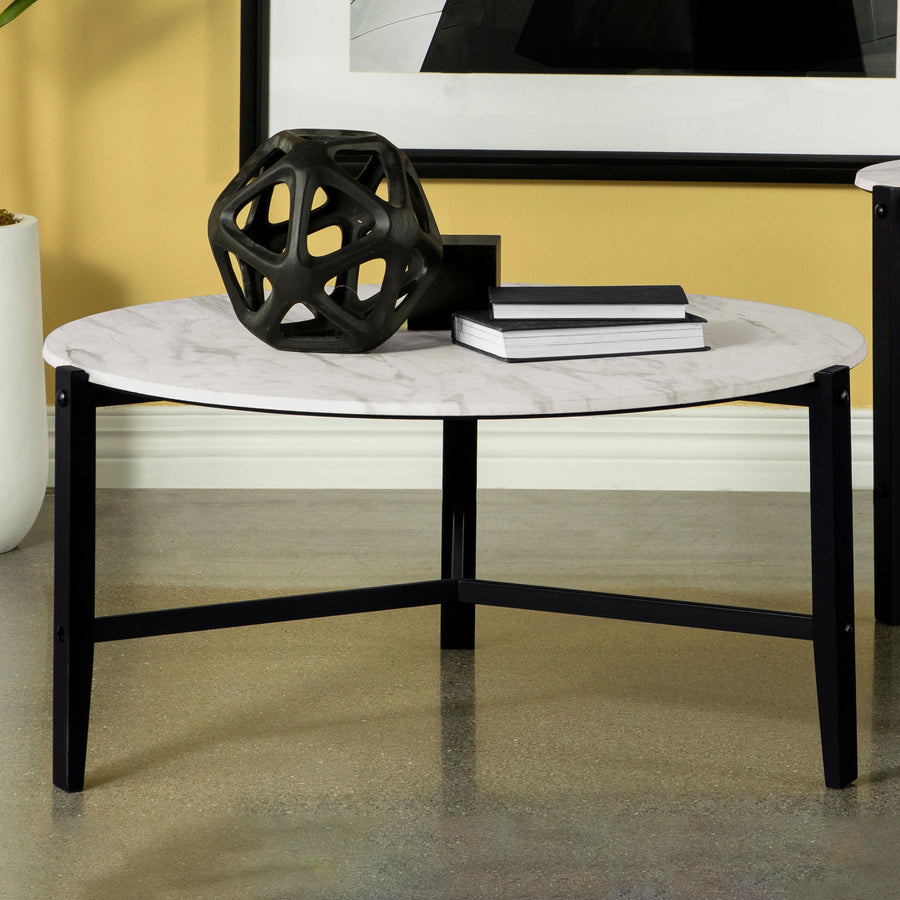 Coaster Furniture 753538 Tandi Round Faux Marble Coffee Table White and Black