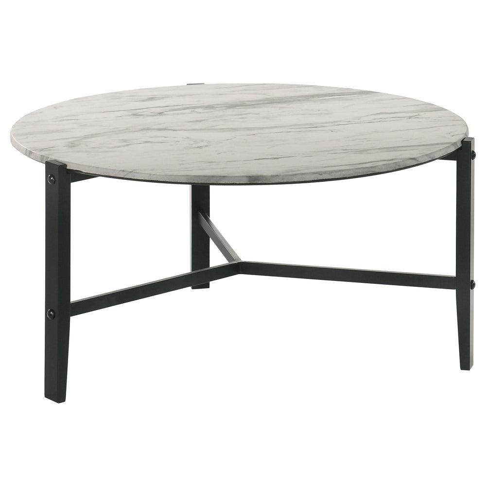 Coaster Furniture 753538 Tandi Round Faux Marble Coffee Table White and Black