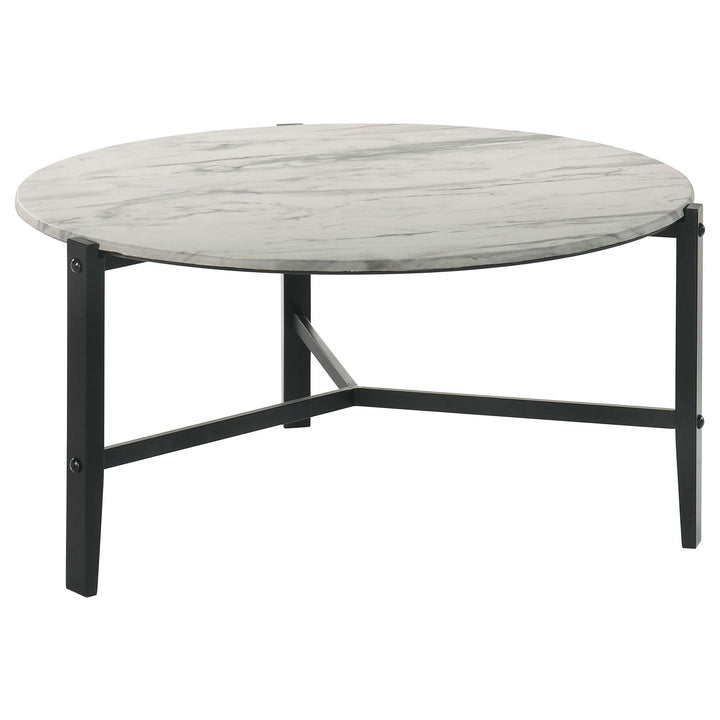 Coaster Furniture 753538 Tandi Round Faux Marble Coffee Table White and Black