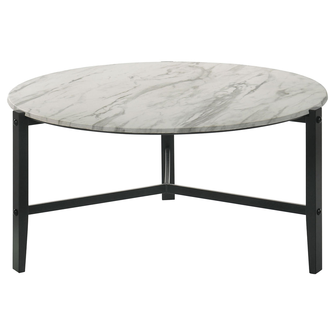Coaster Furniture 753538 Tandi Round Faux Marble Coffee Table White and Black