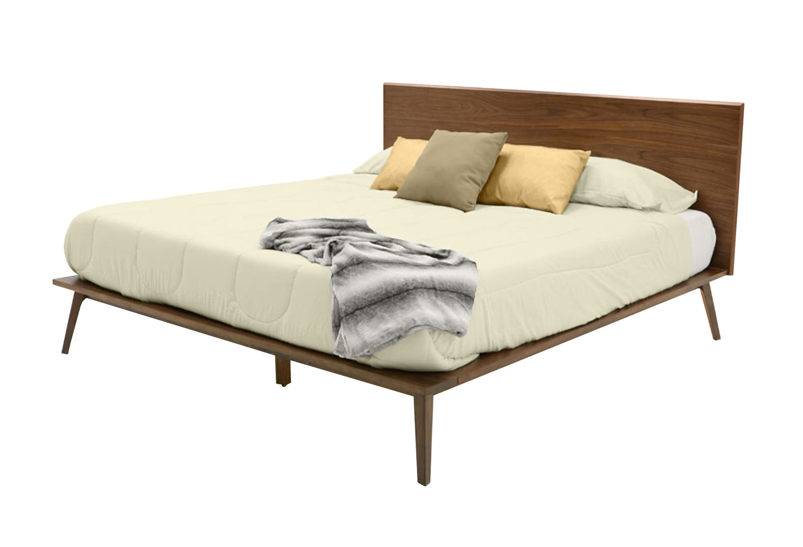 Carmen  Marshall Mid-Century Modern Walnut Bed  Nightstands Set