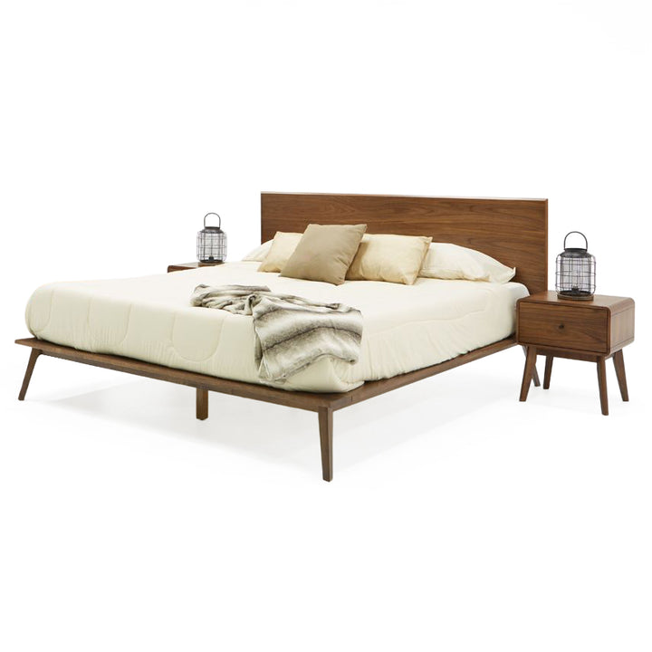 Carmen  Marshall Mid-Century Modern Walnut Bed  Nightstands Set