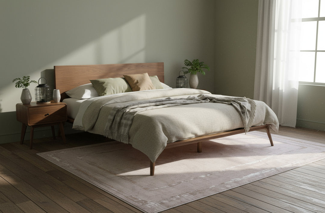 Carmen + Marshall Mid-Century Modern Walnut Bed + Nightstands Set