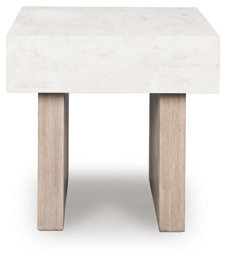 Jorlaina - Square End Table With Faux Cement Top - Light Grayish Brown