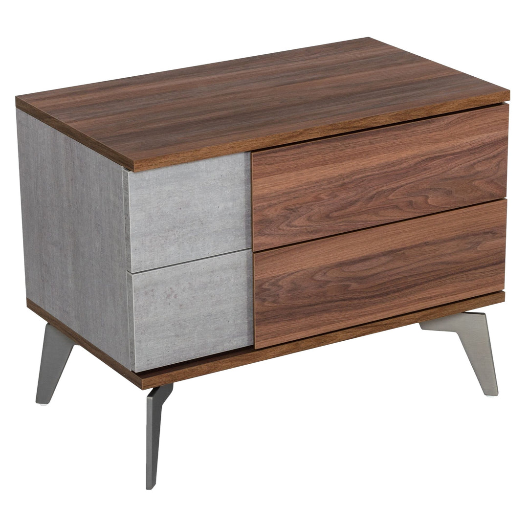 Palermo - Modern Italian Faux Concrete  and  Walnut Nightstand