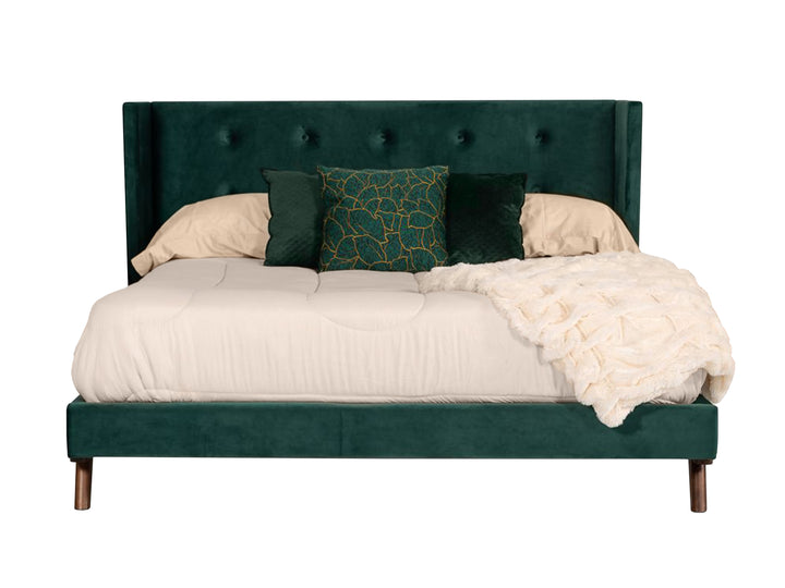 Durango Modern Green Fabric & Walnut Bed