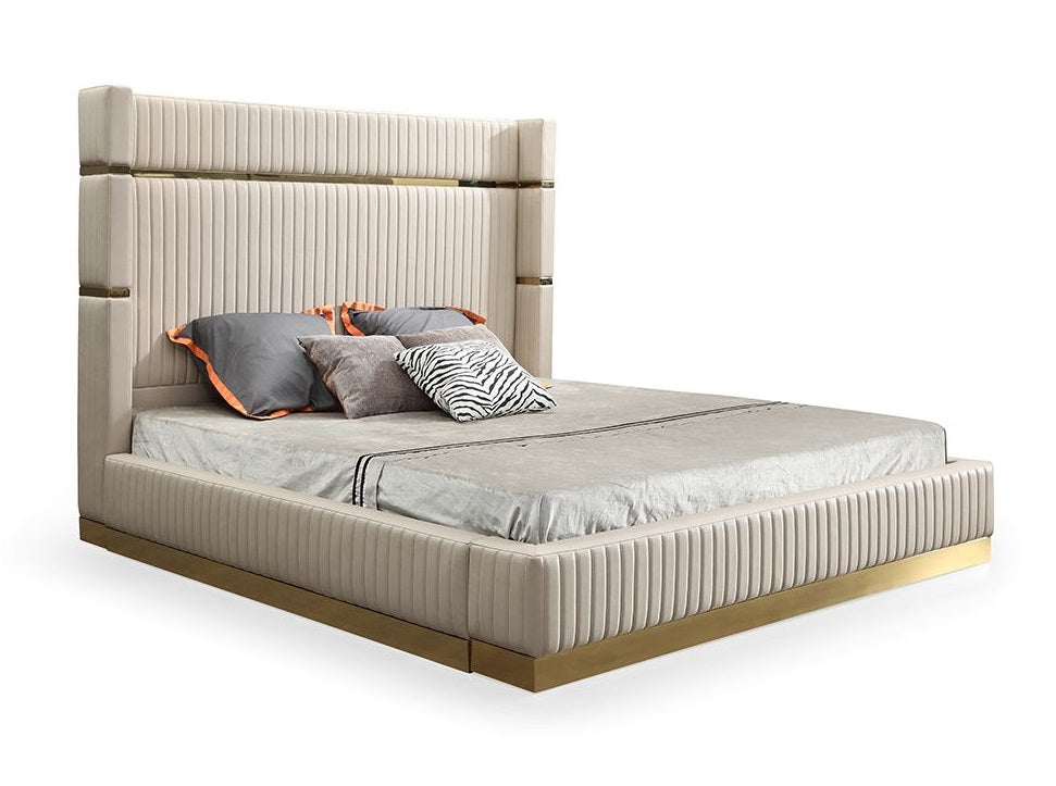 Sterling Modern Beige Bonded Leather & Gold Bed