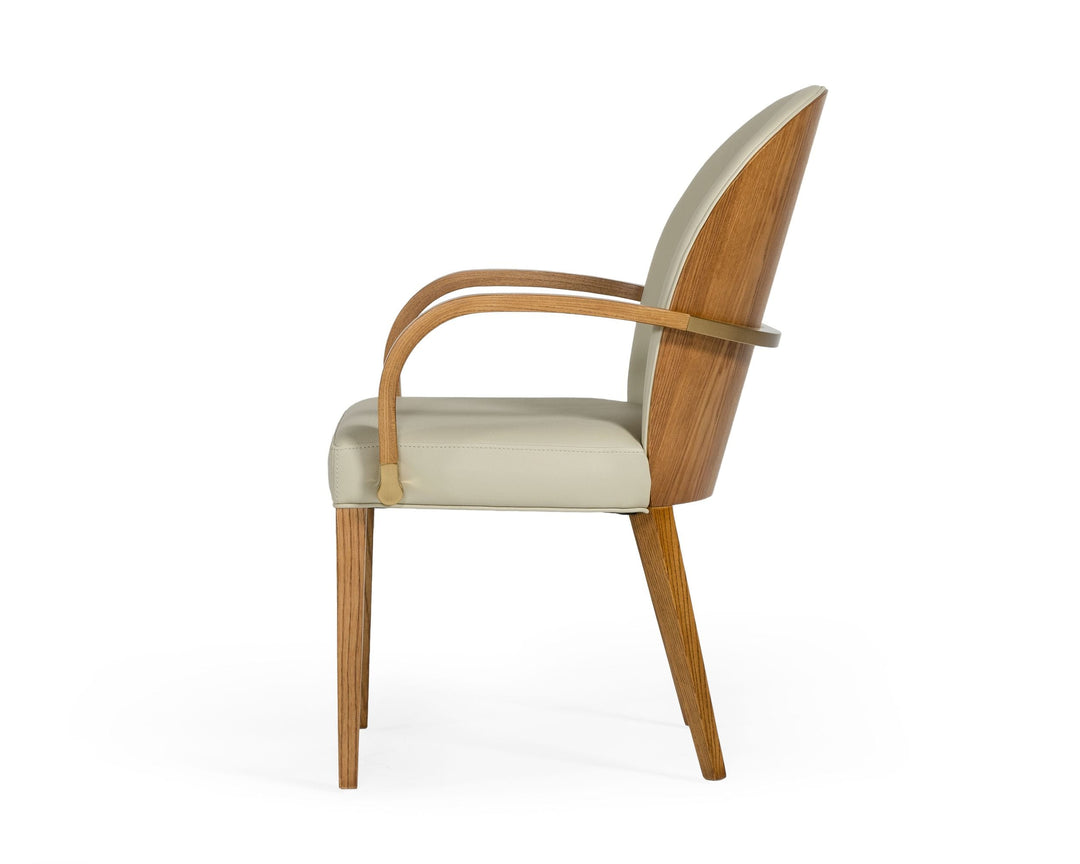 Rexford Modern Taupe & Walnut Dining Armchair