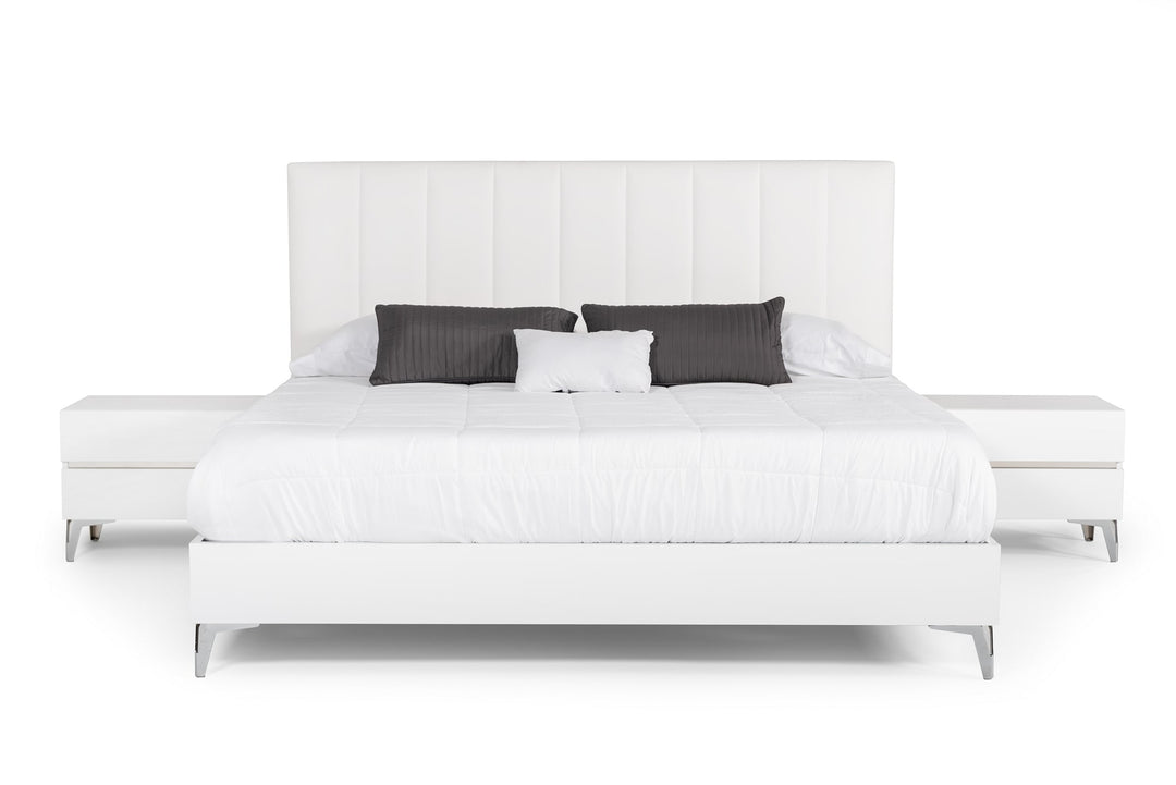 Angela Eastern King - Italian White Eco Leather Bed
