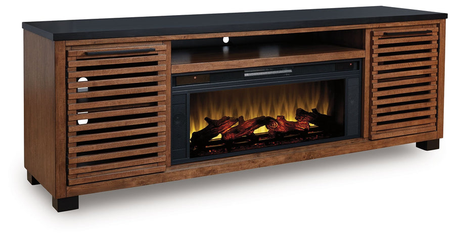 Kallari - 84" TV Stand With Electric Fireplace - Warm Brown / Black by Ashley Furniture product image