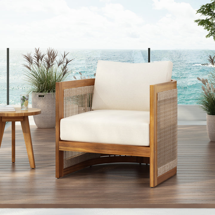 Curved Tub Acacia Outdoor Club Chair – Beige