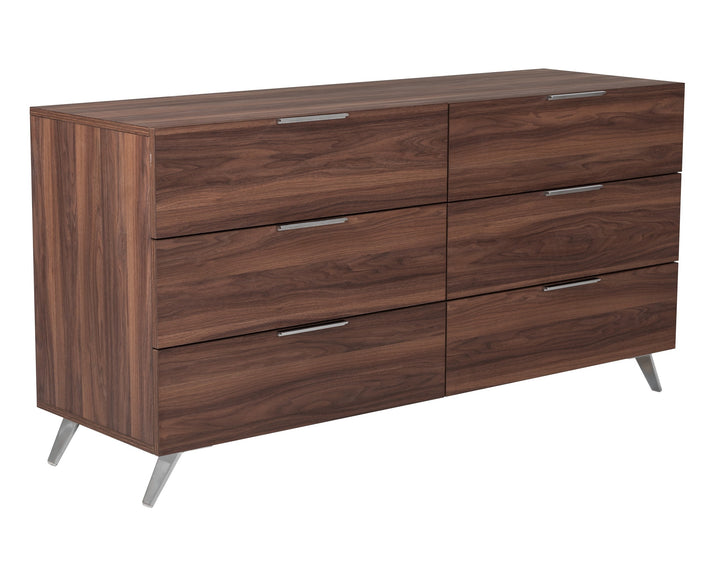 Tyree + Brooklyn - Modern Off-White Fabric + Walnut 4-Piece Bedroom Set