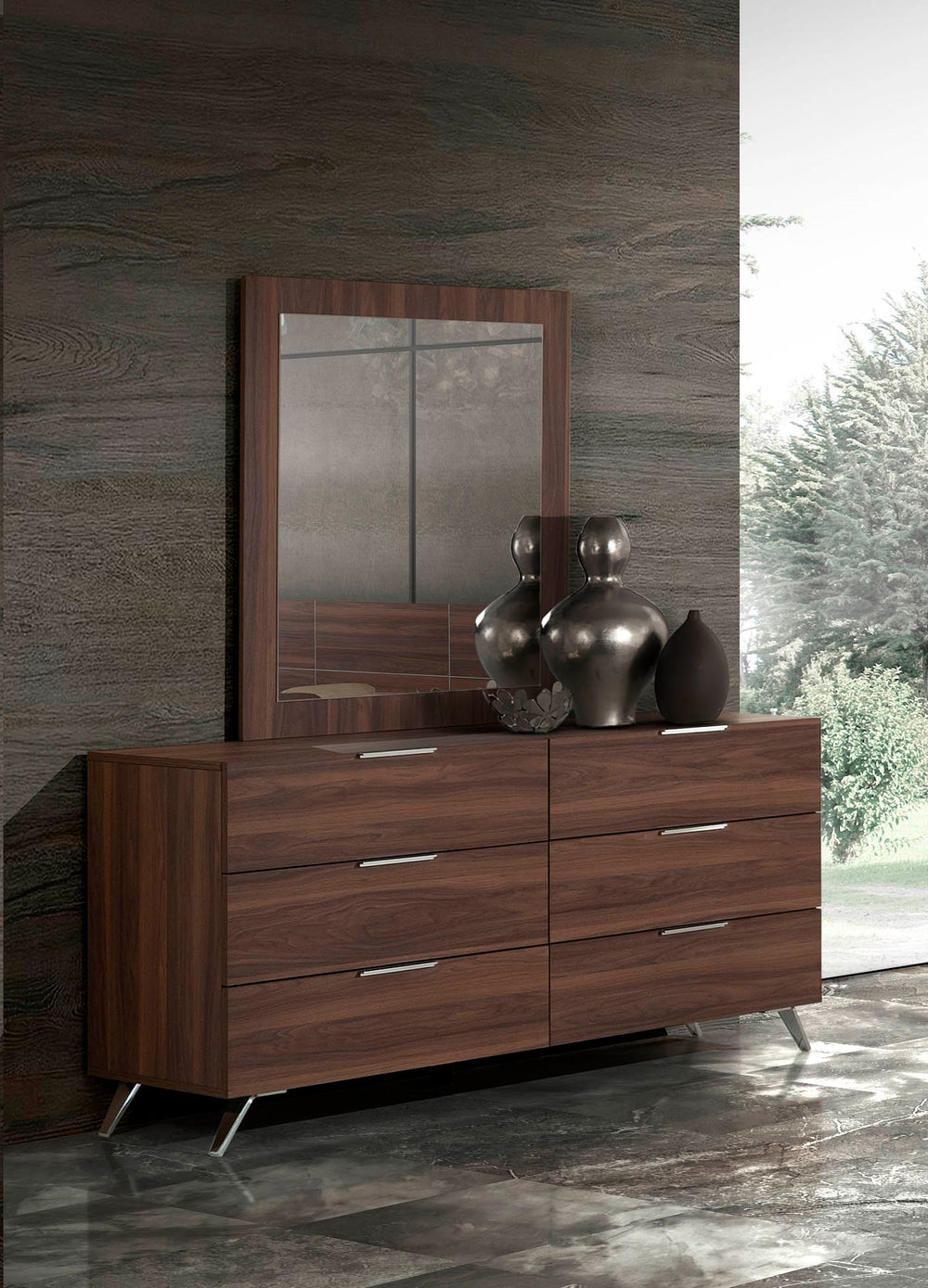 Brooklyn Italian Modern Walnut Mirror - View 3