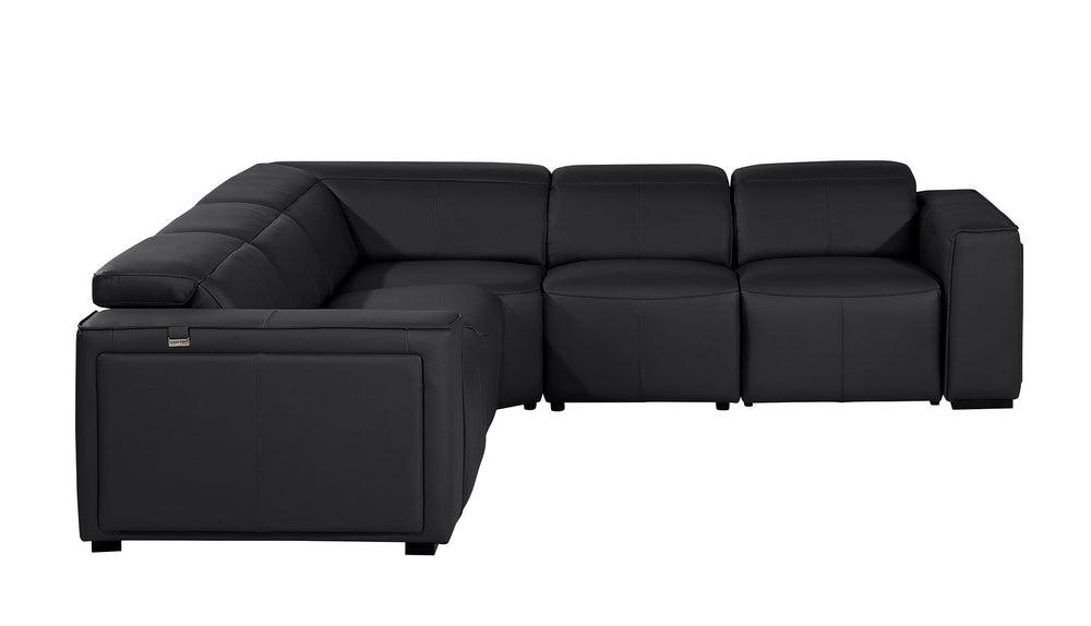 DivanItalia 1224 5-Piece L-Shaped Sectional Sofa in Top Grain Italian Leather with 3 Power Recliners & Power Headrests - Black
