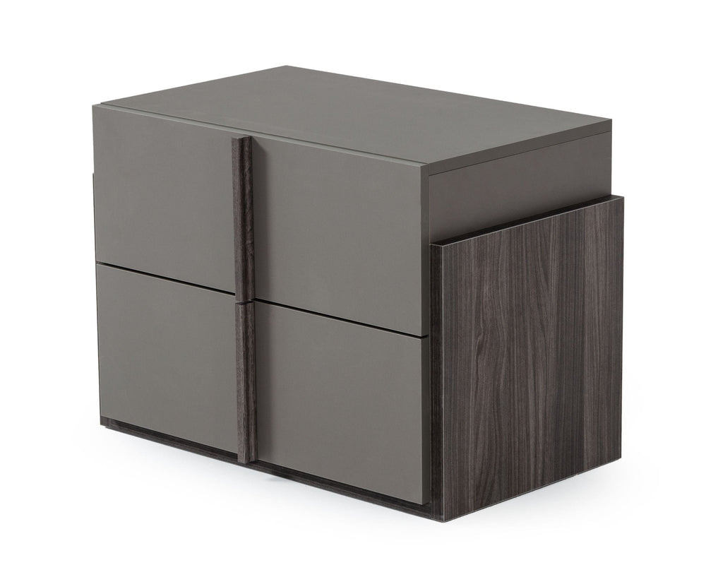 Lucia - Italian Modern Elm and Matte Grey Nightstand - View 2