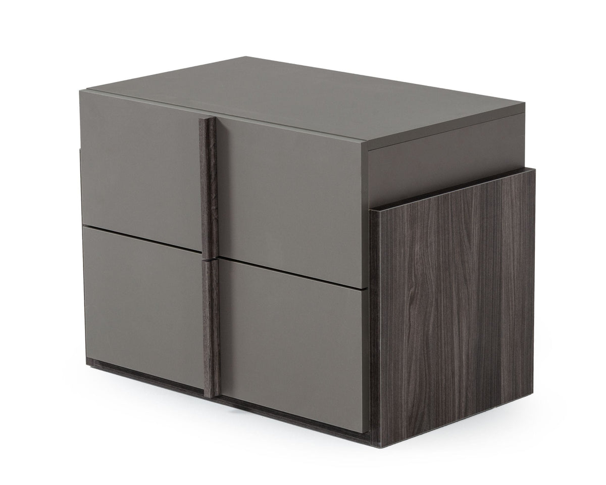 Lucia - Italian Modern Elm and Matte Grey Nightstand - View 2