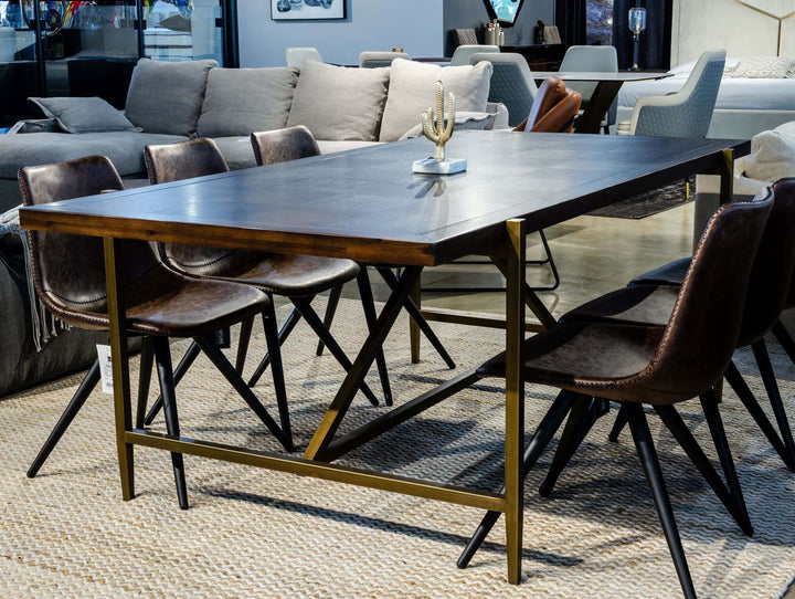 Shane - Modern Acacia &amp; Brass Dining Table