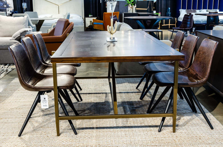 Shane - Modern Acacia &amp; Brass Dining Table