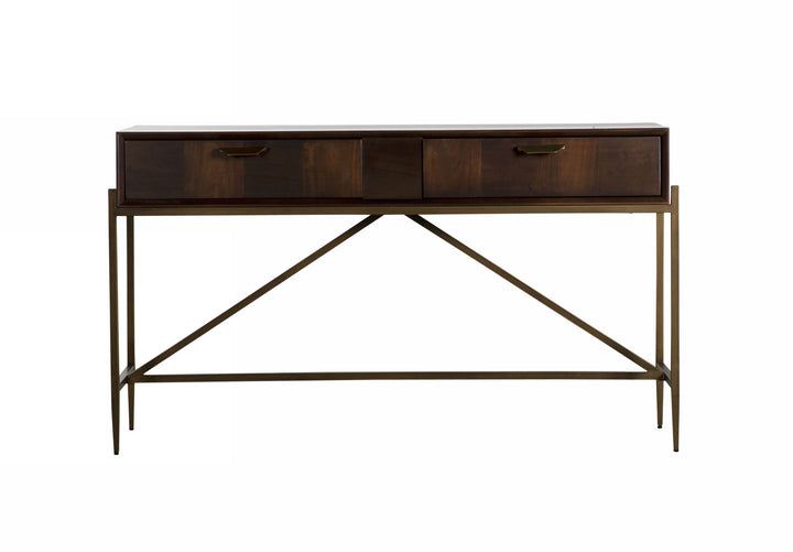 Shane - Modern Acacia &amp; Brass Console Table