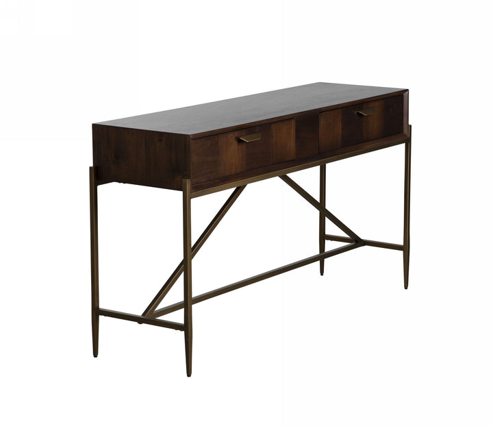 Shane - Modern Acacia &amp; Brass Console Table