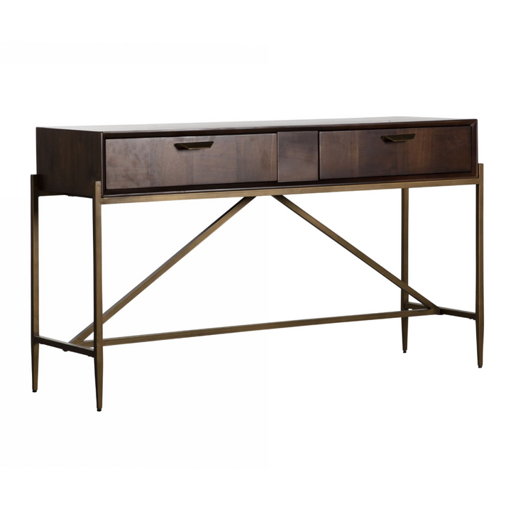 Shane - Modern Acacia &amp; Brass Console Table