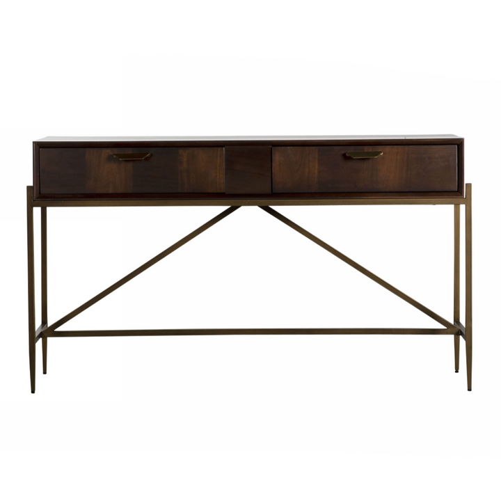 Shane - Modern Acacia &amp; Brass Console Table
