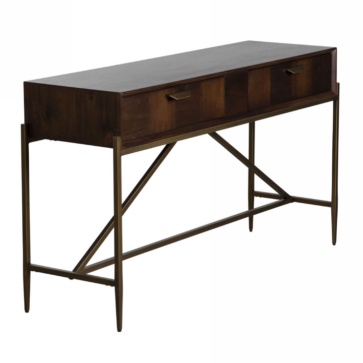 Shane - Modern Acacia &amp; Brass Console Table