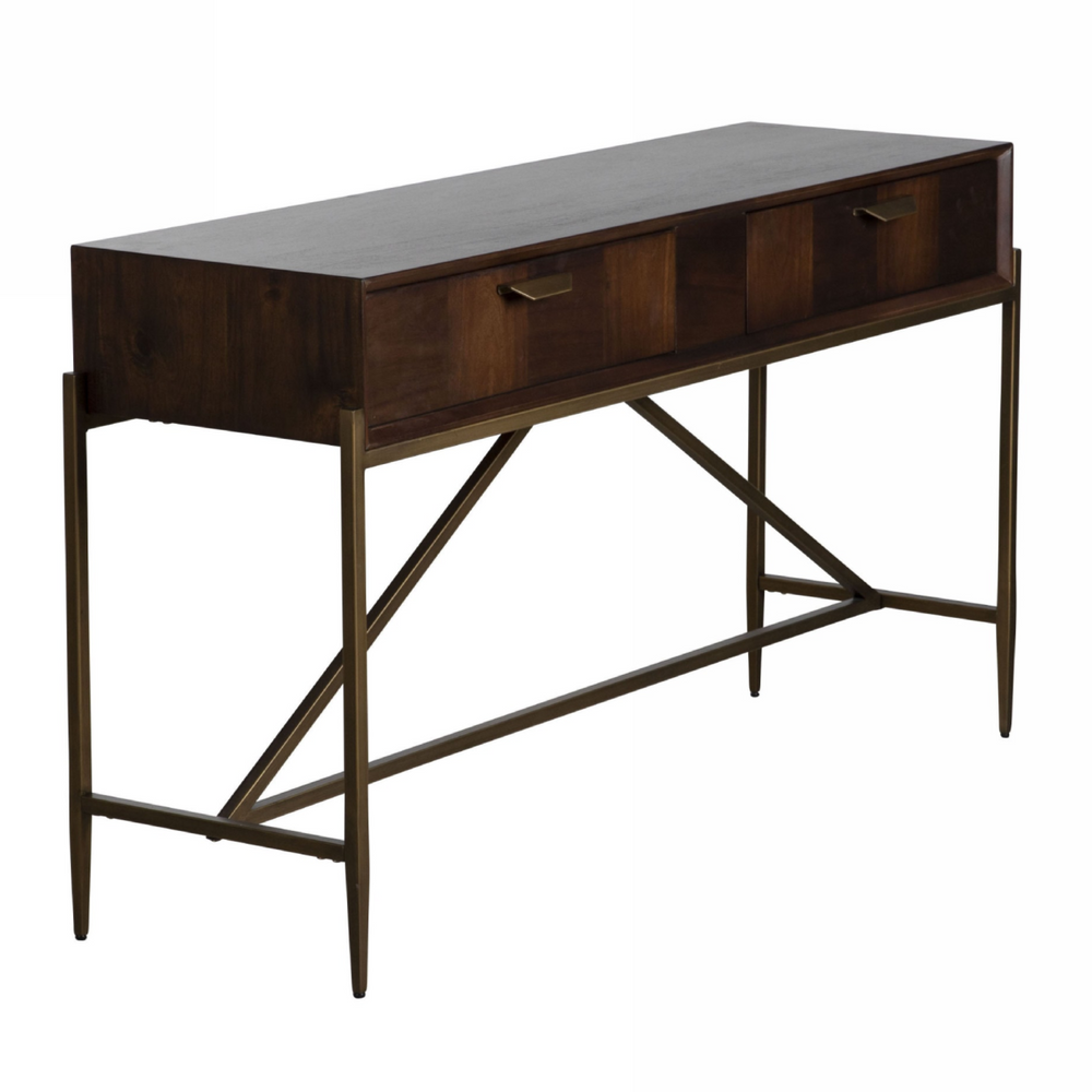 Shane - Modern Acacia & Brass Console Table